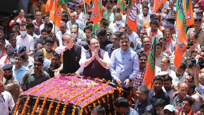 File photo of BJP National President JP Nadda at a roadshow | Credit: PTI