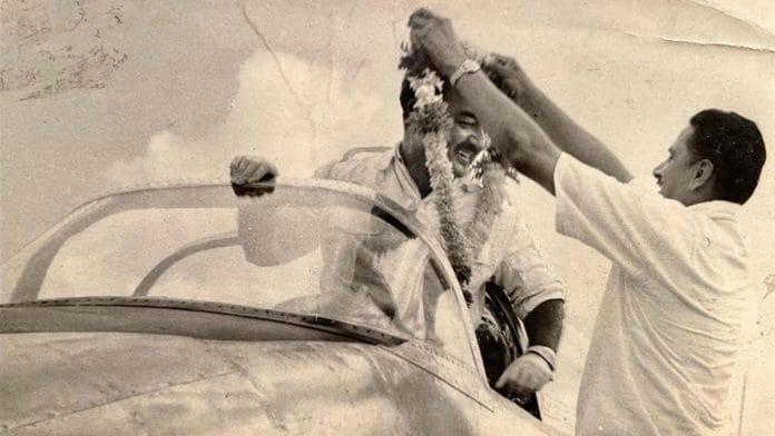 Suranjan Das getting into the cockpit of the Kiran prototype before the test flight.