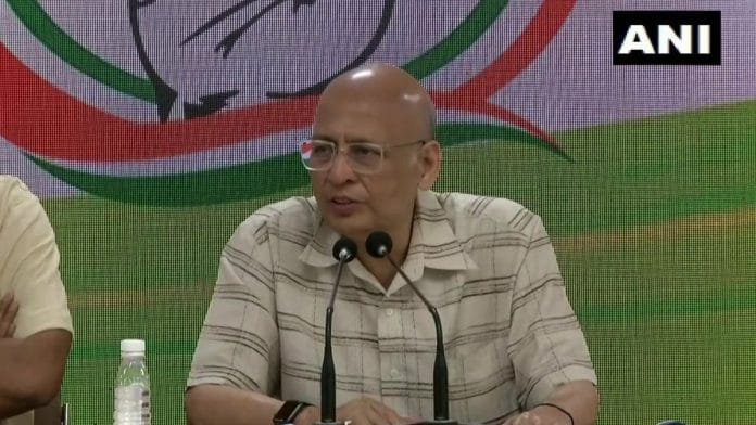 Congress spokesperson Abhishek Manu Singhvi during a press conference on 24 April 2022 | Twitter@ANI