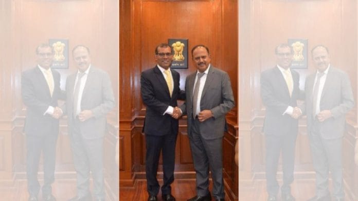 Maldives Speaker Mohamed Nasheed with NSA Ajit Doval in Delhi on 28 April | Twitter | @MohamedNasheed