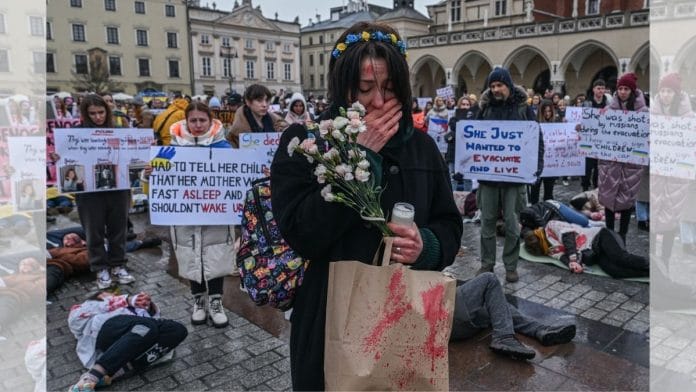 Silent protesters decry civilian deaths in Ukraine war | Bloomberg