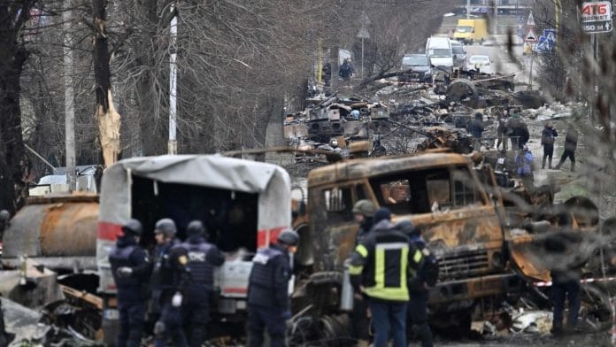Destroyed vehicles on a street of Bucha on April 5 2022 | Representational image | Photo: Bloomberg/Genya Savilov/AFP/Getty Images