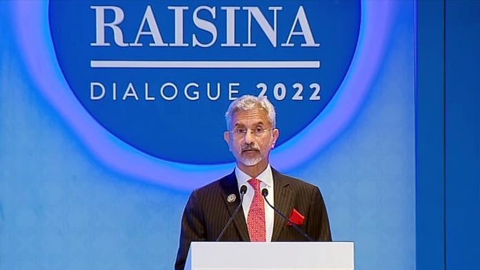 File photo of External Affairs Minister S. Jaishankar addressing the Raisina Dialogue 2022 in New Delhi | Credit: ANI Photo