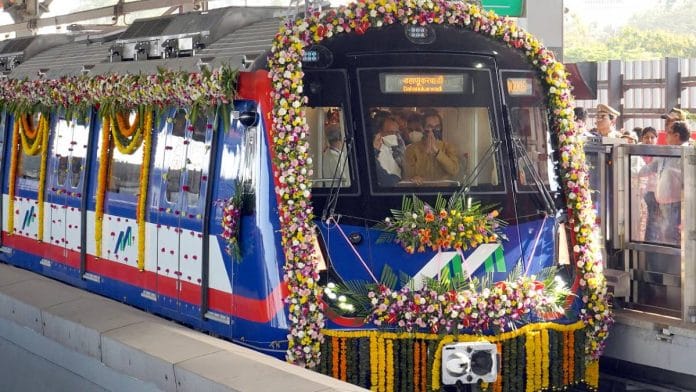 Maharashtra CM Uddhav Thackeray and Deputy CM Ajit Pawar take a ride in a new metro train after flagging off two new lines on 2 April | ANI