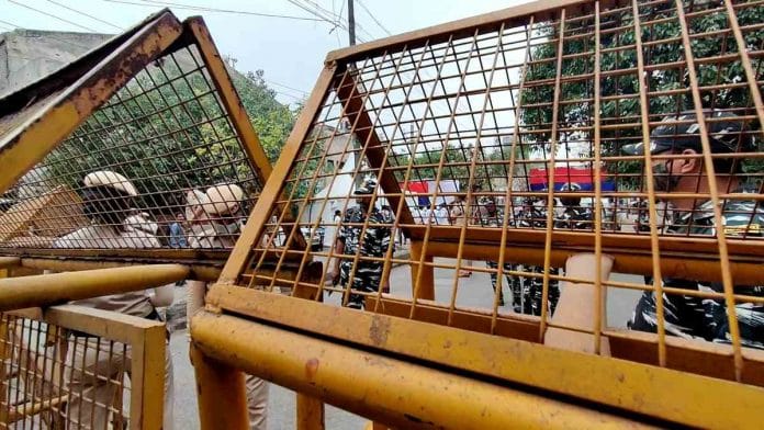 Barricades and police personnel have taken over Kushal Chowk in Jahangirpuri | Photo: Reeti Agarwal | ThePrint