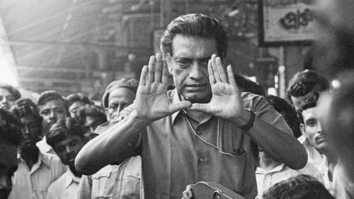 Bengali filmaker Satyajit Ray filming scenes of his movie 