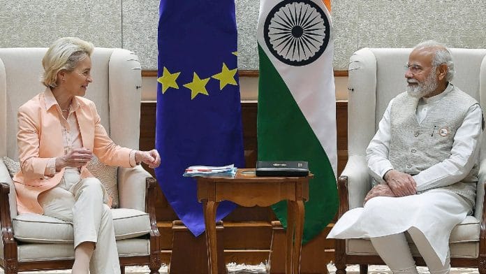 Prime Minister Narendra Modi meets the President of the European Commission Ursula von der Leyen, in New Delhi Monday | ANI/PIB