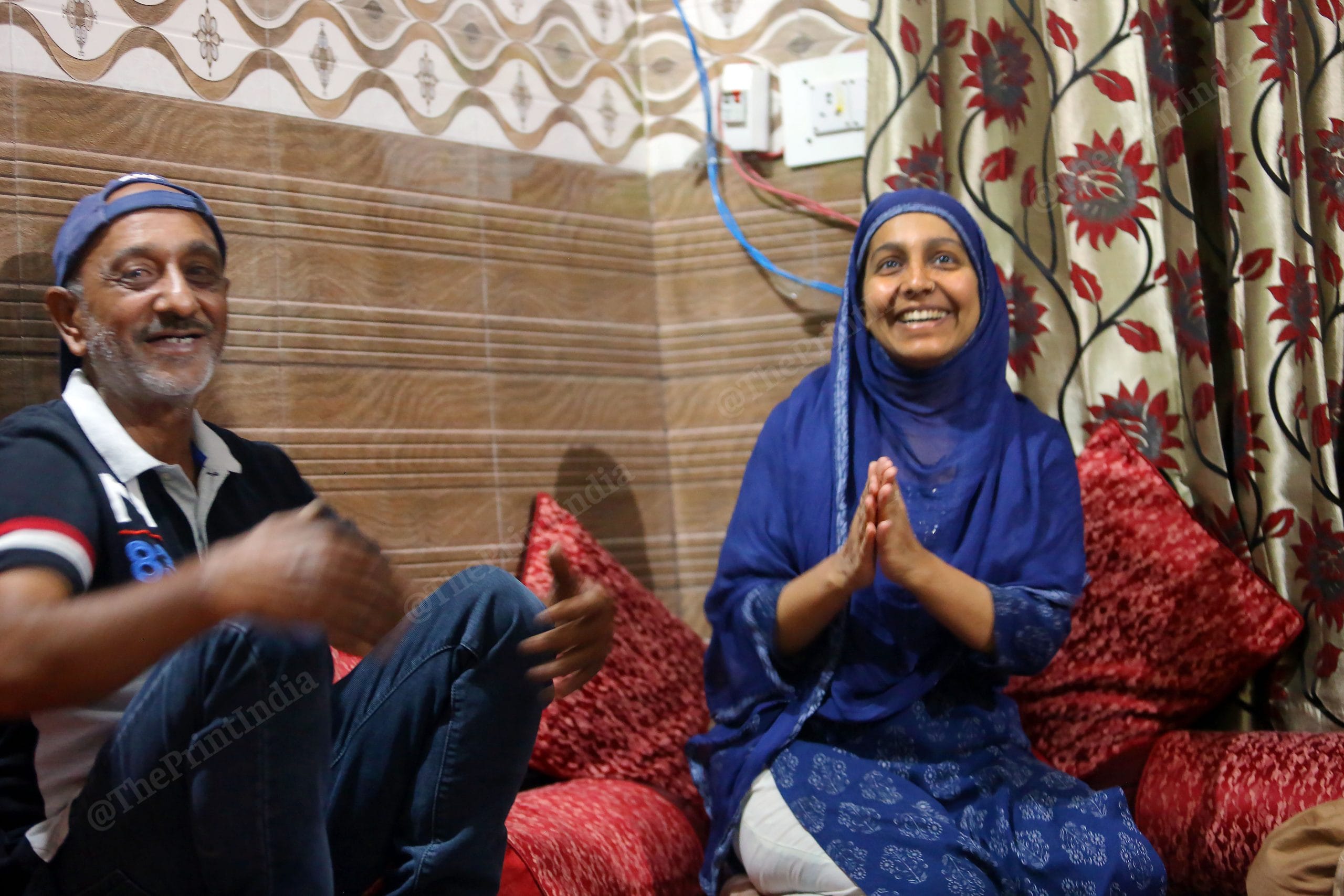 Abdul Rashid (Father) and Shehnaz (Sister) of Umran Malik cheering up after Umran Malik breaks the record for the fastest ball of IPL 2022 between SRH vs CSK at his home | Photo: Praveen Jain | ThePrint