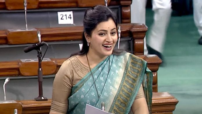 File image of Amravati's Independent MP Navneet Kaur Rana in the Lok Sabha | Photo: ANI/Sansad TV