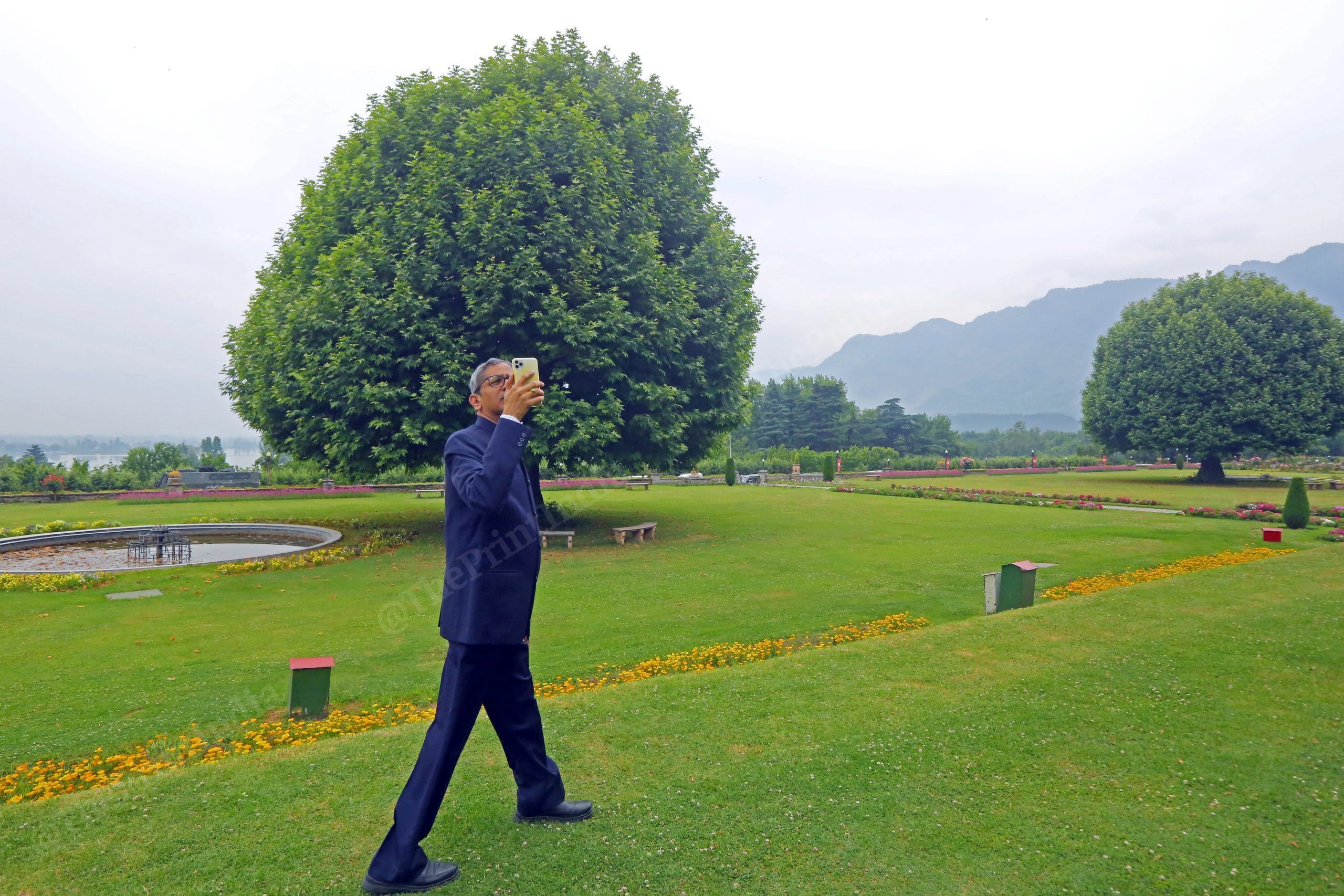 Chief Justice of India N. V. Ramana shoots a video on the premises of The Lalit hotel in Srinagar | Photo: Praveen Jain | ThePrint