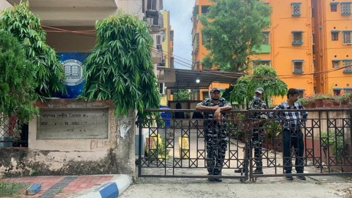 CRPF personnel stand guard at the WBSSC office in Kolkata | Photo: Sreyashi Dey | ThePrint