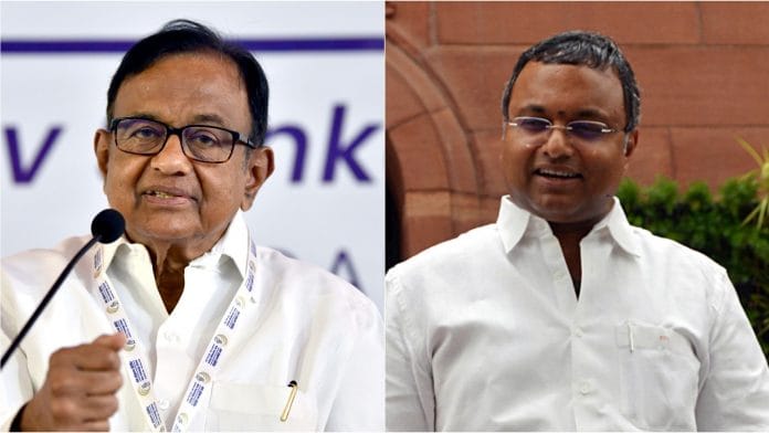 Congress leader P Chidambaram (L) and his son and Congress MP Karti Chidambaram
