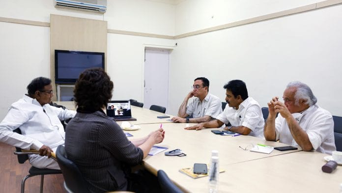 Representational image | Congress leaders Priyanka Gandhi, P Chidambaram, Jairam Ramesh, Ajay Maken during the first meeting of Task Force 2024 at AICC HQ, in New Delhi on 24 May 2022 | ANI Photo