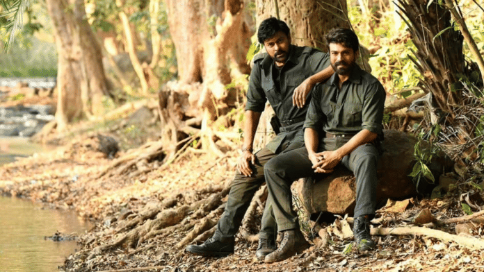 Acharya megastars Chiranjeevi and Ram Charan | Acharya//Facebook