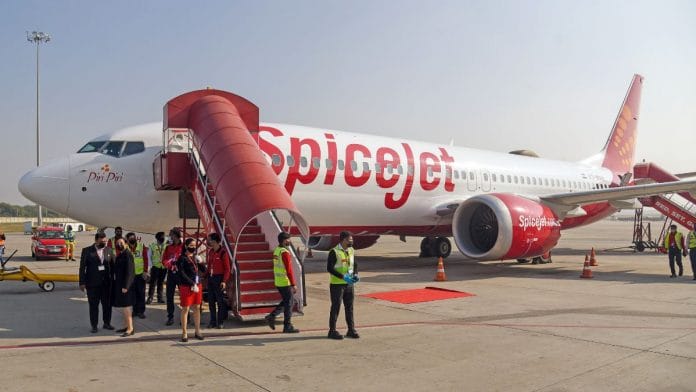 A SpiceJet aircraft at Indira Gandhi International Airport in New Delhi | Representational image | ANI photo