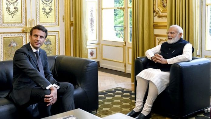Prime Minister Narendra Modi with French President Emmanuel Macron, at Elysee Palace in Paris on 4 May 2022 | Photo: ANI