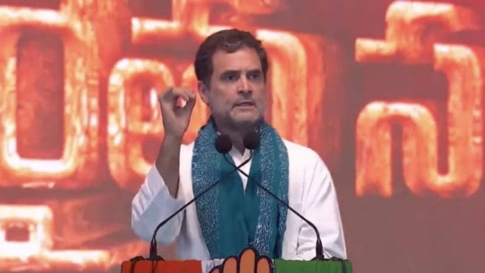 Congress leader Rahul Gandhi addressing a rally in Warangal, Telangana on 7 May 2022 | Twitter/@RahulGandhi