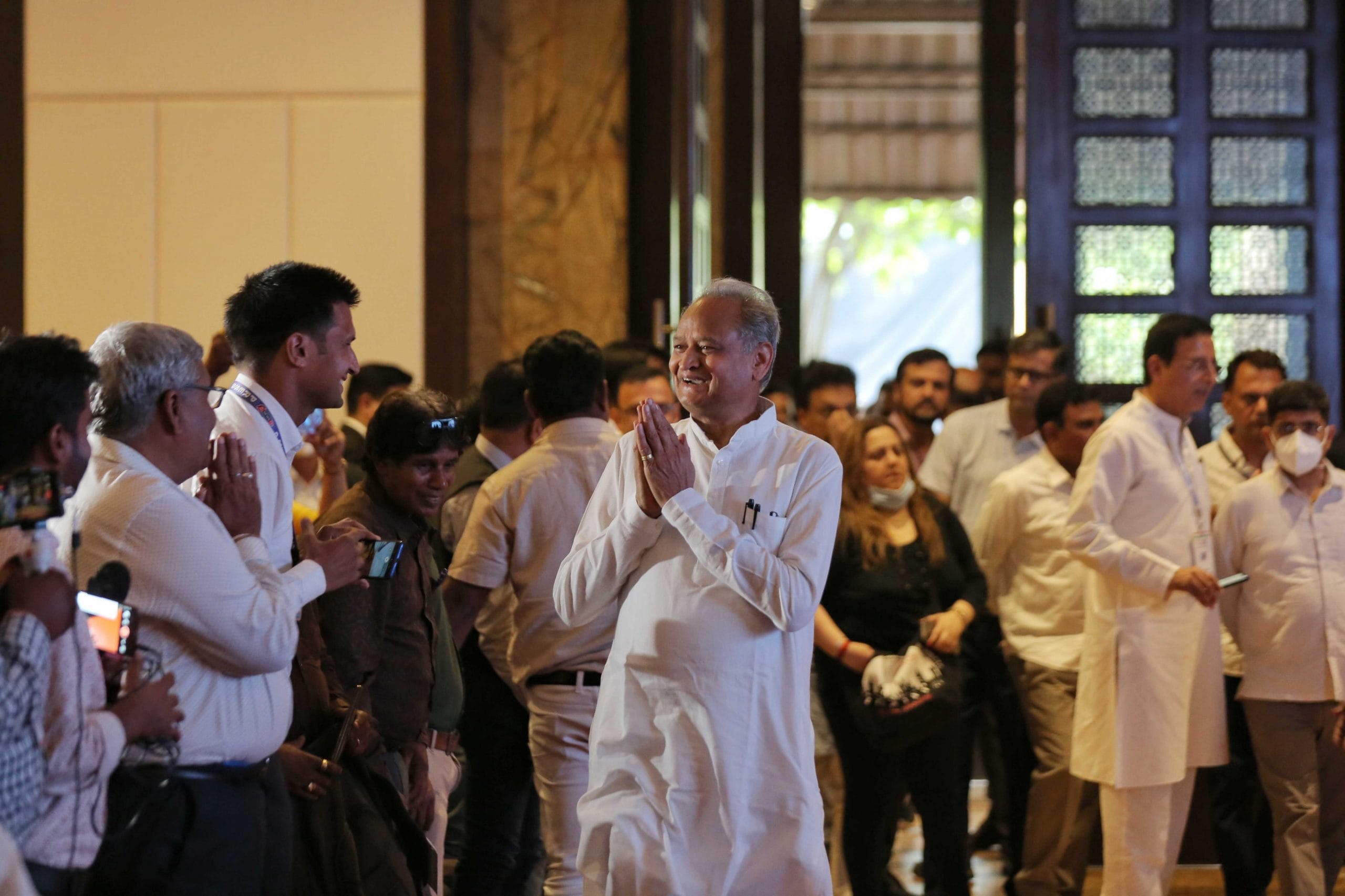 Rajasthan Chief Minister Ashok Gehlot interacts with mediapersons in Udaipur Thursday | Suraj Singh Bisht | ThePrint