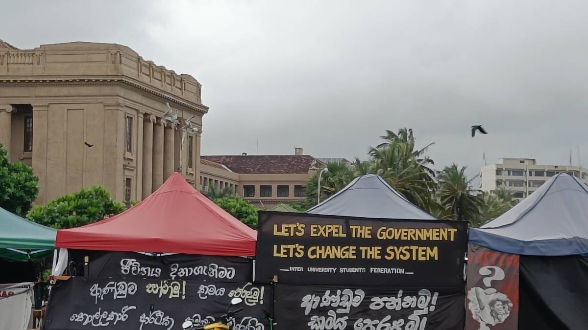 Posters against the government at the protest site in Colombo | Photo: Sowmiya Ashok | ThePrint