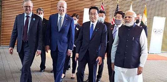 Prime Minister Narendra Modi with Japan's Prime Minister Fumio Kishida, Australia's Prime Minister Anthony Albanese and US President Joe Biden at the Quad Summit, in Tokyo, Tuesday | ANI