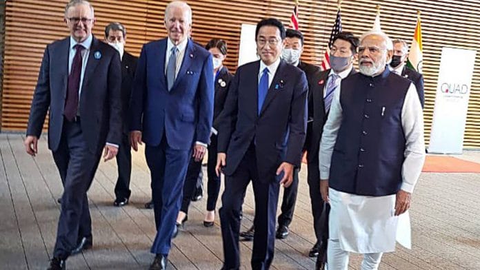Prime Minister Narendra Modi with Japan's Prime Minister Fumio Kishida, Australia's Prime Minister Anthony Albanese and US President Joe Biden at the Quad Summit, in Tokyo, Tuesday | ANI