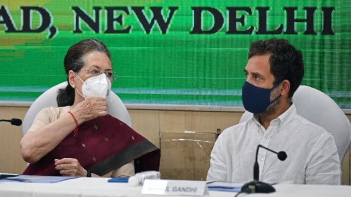 Congress president Sonia Gandhi and party leader Rahul Gandhi at the CWC meeting in New Delhi Monday | ANI/Rahul Singh