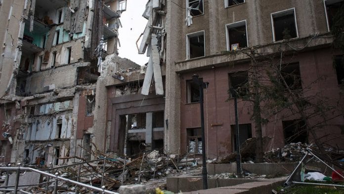 A view of a Mykolaiv Regional Council building which was destroyed as a result of a shellfire in Ukraine | Photo by Anastasia Vlasova/Getty Images via Bloomberg