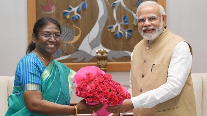 PM Narendra Modi with NDA's Presidential candidate Droupadi Murmu, in New Delhi, 23 June 2022 | PTI