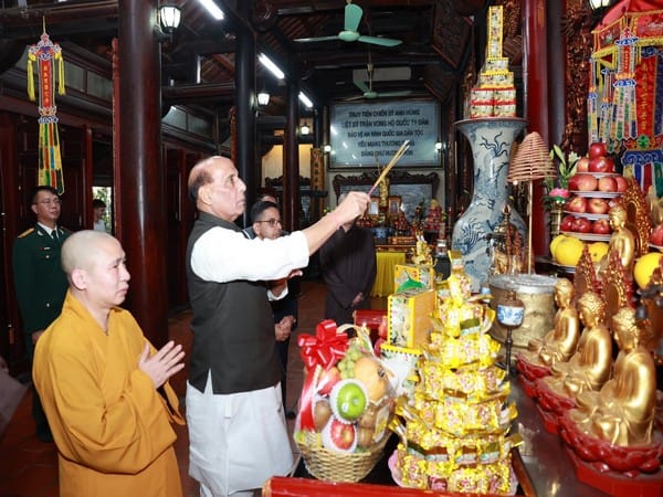 Rajnath Singh visits oldest Buddhist temple Tran Quoc Pagoda in Hanoi