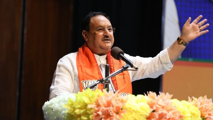 BJP President J.P. Nadda addressing West Bengal BJP functionaries in Kolkata on 8 June 2022 | Twitter @JPNadda