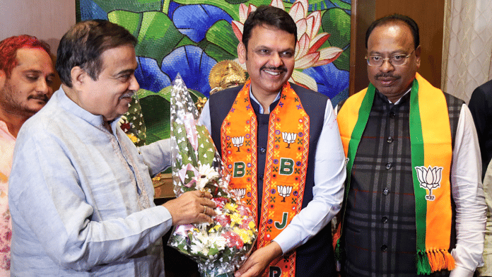 Union Minister Nitin Gadkari congratulates Maharashtra Deputy Chief Minister Devendra Fadnavis as Mahayuti swept Maharashtra polls, in Nagpur on Saturday | ANI