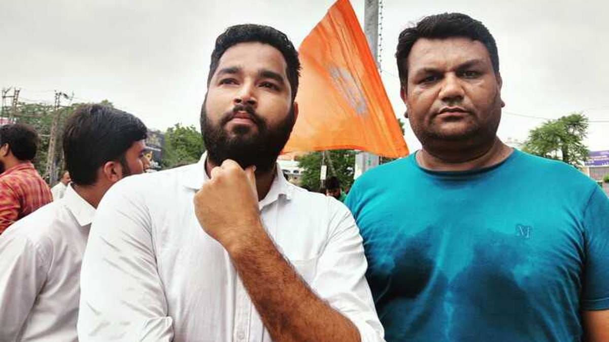 Jajraj Singh Sahu, a lawyer and restaurant owner Hemant Goswami who were among those protesting against Kanhaiya Lal's murder Wednesday | Photo: Shubhangi Misra | ThePrint