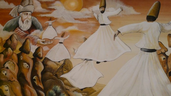 A painting of Sufi dancers
