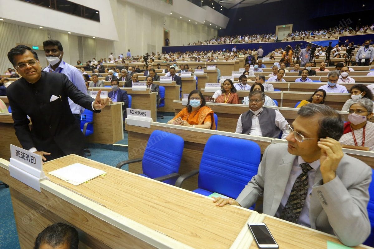 Finance Secretary T V. Somanathan with Sanjay Malhotra, secretary, Department of Financial Services, Finance Ministry | Photo: Praveen Jain | ThePrint