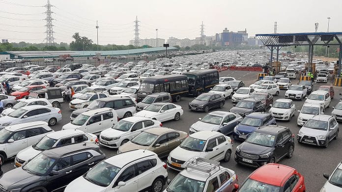 Heavy traffic jam on Delhi-Gurugram expressway on 20 June 2022 | PTI Photo