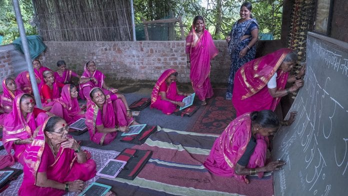 Students come up one by one and draw on the board | Jayati Saha