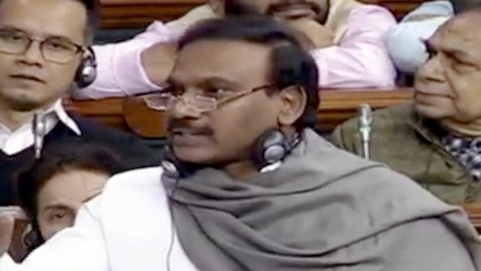 File photo of Nilgiris MP A. Raja in Parliament | ANI