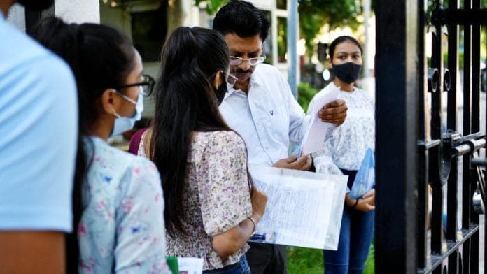 Students appearing for CUET at an exam centre in Delhi on Friday | ANI