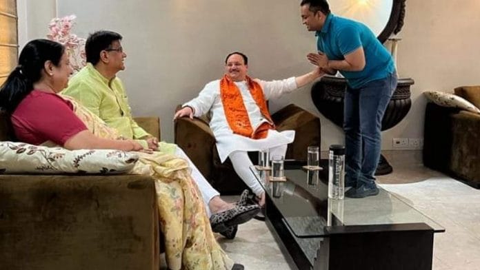 Arun Yadav with BJP chief J.P. Nadda | Twitter | @beingarun28