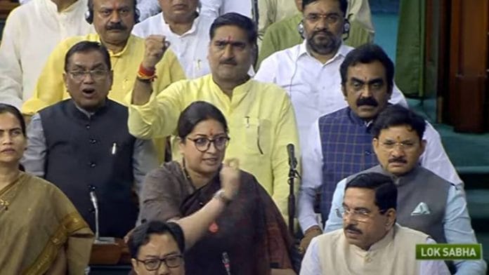 Smriti Irani in the Lok Sabha Thursday | Photo: ANI