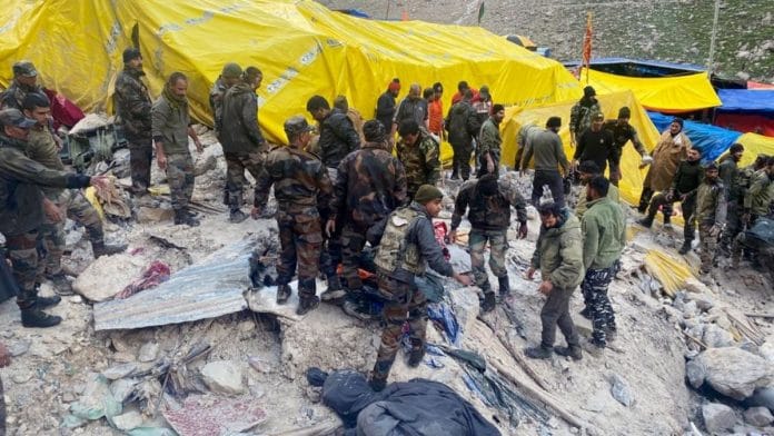 Rescue operation underway after cloud burst occurred in the lower reaches of Amarnath cave in Pahalgam, on 8 July 2022 | ANI photo