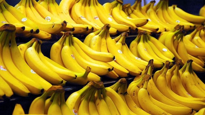 Bananas on shelves