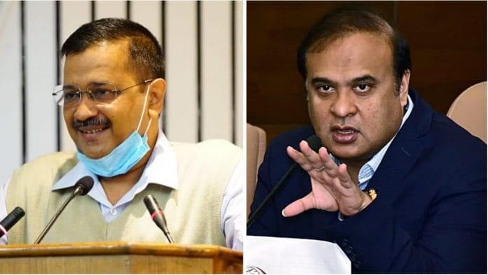 Delhi CM Arvind Kejriwal (L) and his Assam counterpart Himanta Biswa Sarma (R)