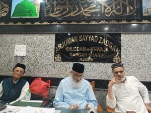 Anjuman Committee secratary Sarwar Chishti in his office (centre) | Unnati Sharma | ThePrint