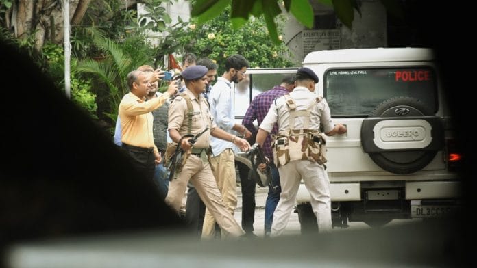 File photo of Mohsin Ahmad being taken away by police from Patiala House Courts in New Delhi | PTI