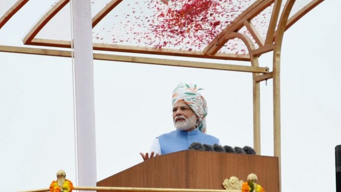 Prime Minister Narendra Modi addressing a crowd on Independence Day at the Red Fort | ANI