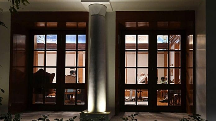 File photo of PM Narendra Modi presiding over a late-night meeting at his residence at 7, Lok Kalyan Marg in New Delhi | ANI