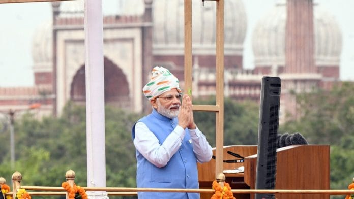 PM Modi during Independence Day celebrations at Red Fort Monday | ANI