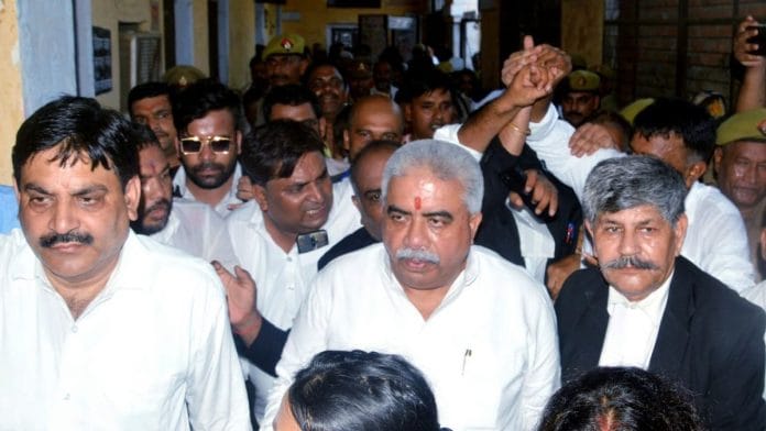 Uttar Pradesh MSME Minister Rakesh Sachan sentenced to one year in jail under Arms Act gets bail in Kanpur, 8 August | Credit: ANI Photo