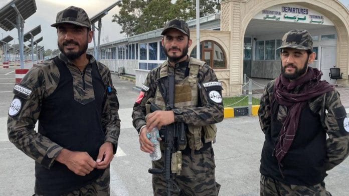 Taliban guards at the airport | Photo: Jyoti Malhotra | ThePrint